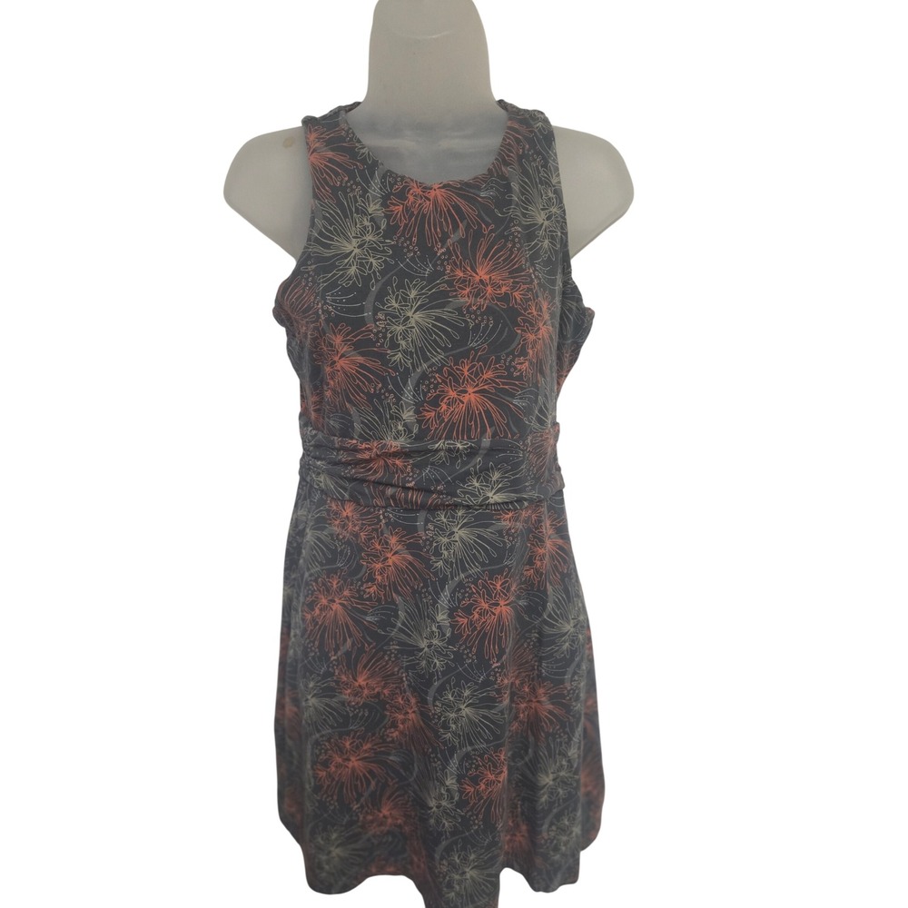 Kuhl Womens Gray Orange Floral Racerback Ruched Active Dress Small